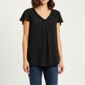 Anthropologie Maeve Black Cap Sleeve V-Neck Top Size 6 EUC